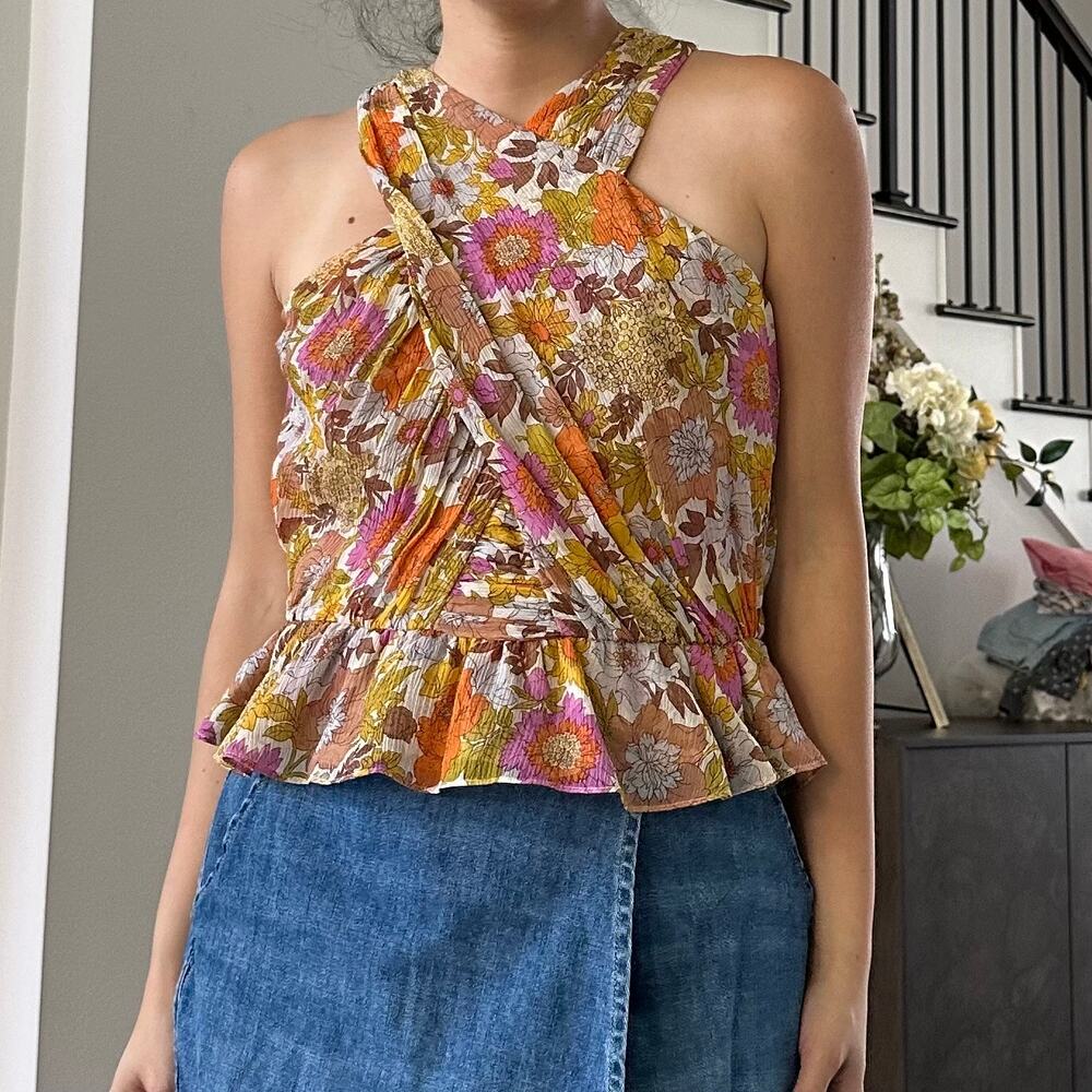 Veronica Beard Kailani Floral Silk Top in the Stone Multi colorway Size 6